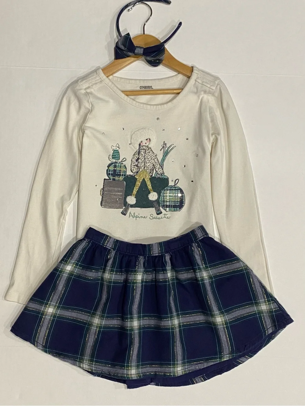 Gymboree Girls ‘All Spruced Up’ 3-piece Set: Top, Skirt Headband Size 5-7